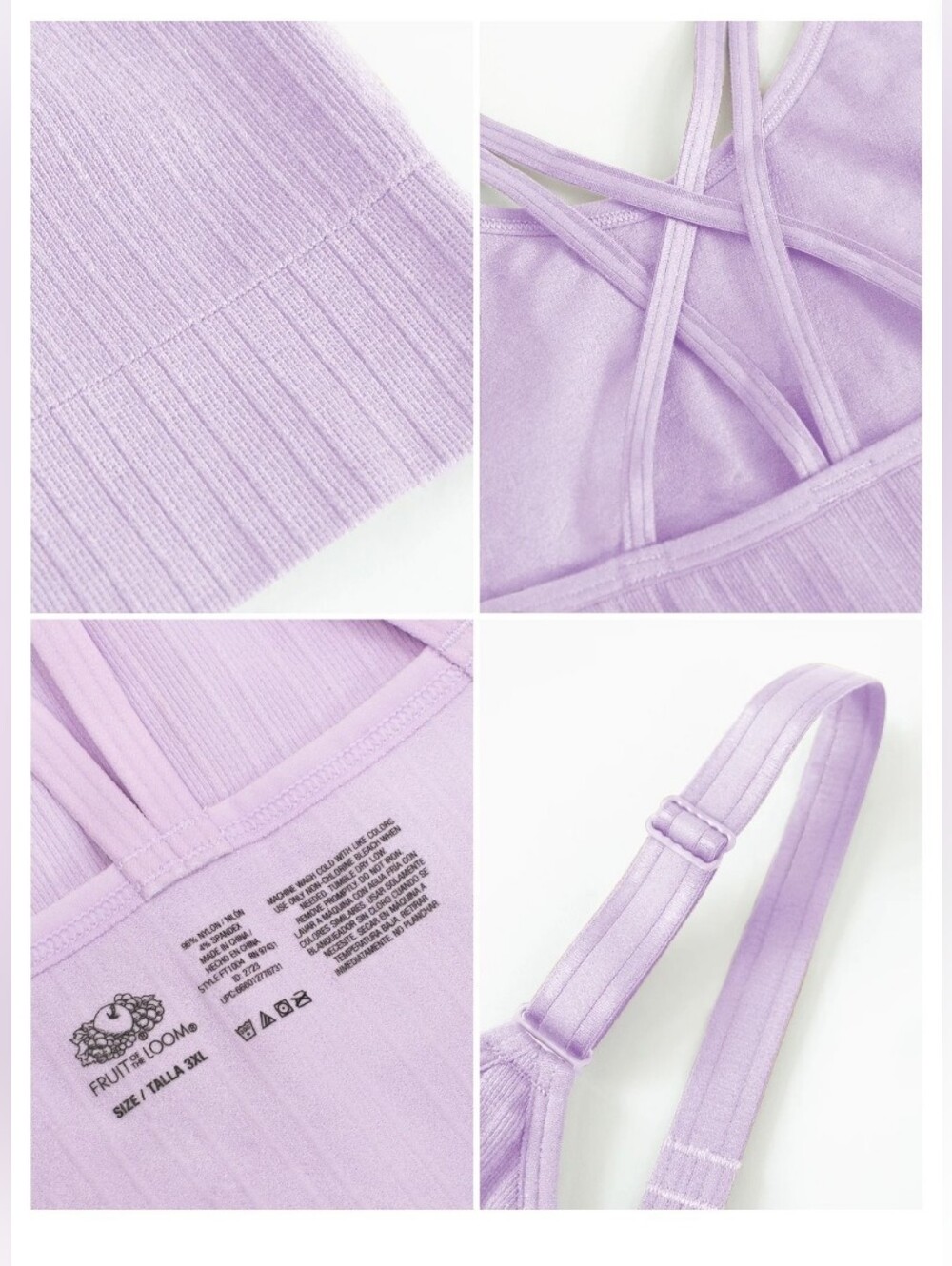 Fruit Of The Loom Seamless Strappy Back Longline Bras, Lilac/Grey, XXL - Picture 7 of 8